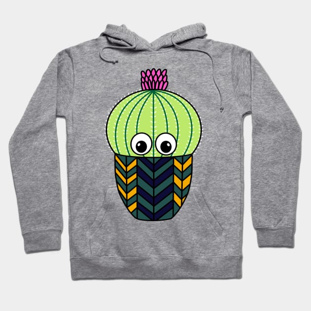 Cute Cactus Design #278: Cute Barrel Cactus In Patterned Pot Hoodie by DreamCactus